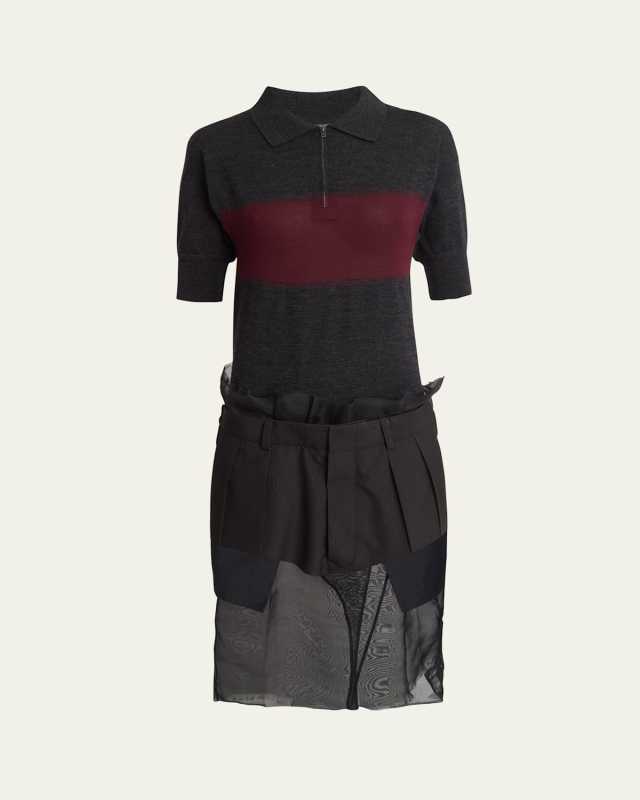Stripe Polo Wool Hybrid Midi Dress