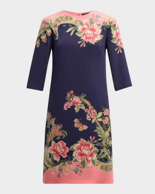 Enchanted Garden Engineered Silk 3/4-Sleeve Sheath Dress