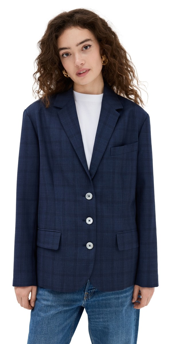 Marissa Webb Ridley Slim Sleeve Boyfriend Blazer Oliver Plaid
