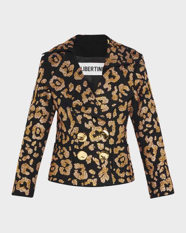 Crystal Leopardo Asymmetrical Lapel Jacket