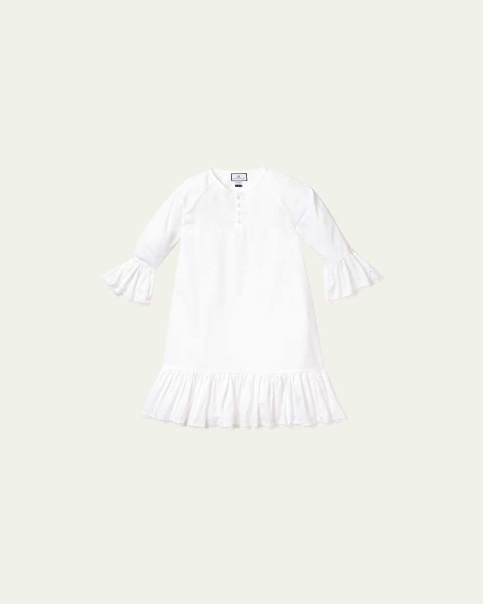 Girl's Arabella Solid Cotton-Blend Ruffle Nightgown, Size 12M-14