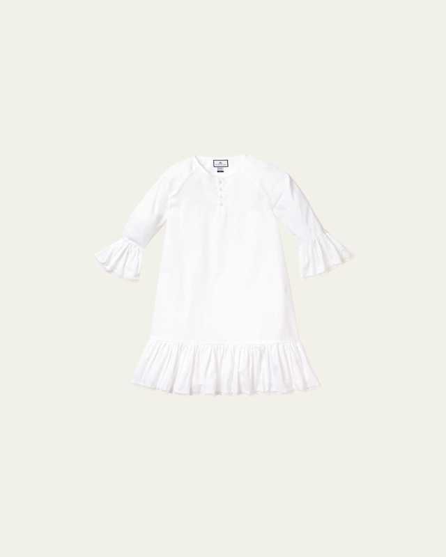 Girl's Arabella Solid Cotton-Blend Ruffle Nightgown, Size 12M-14