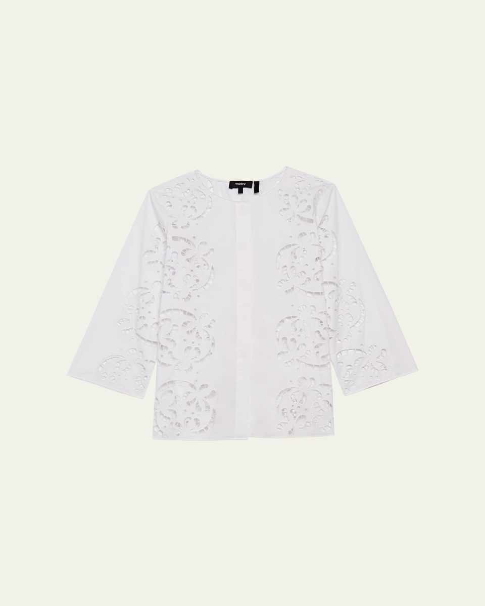 Embroidered Crewneck Button-Down Shirt