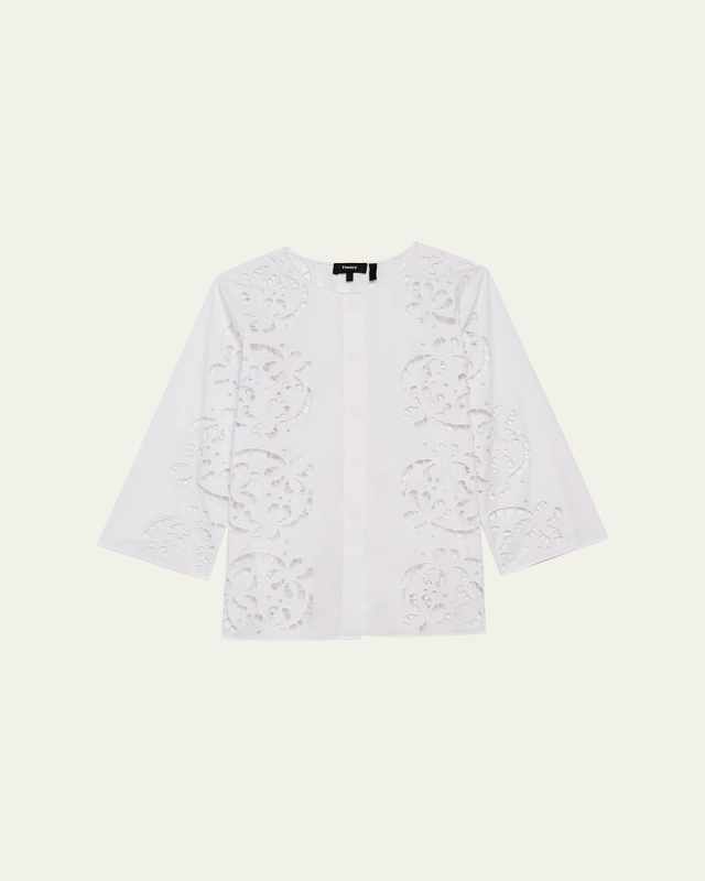 Embroidered Crewneck Button-Down Shirt