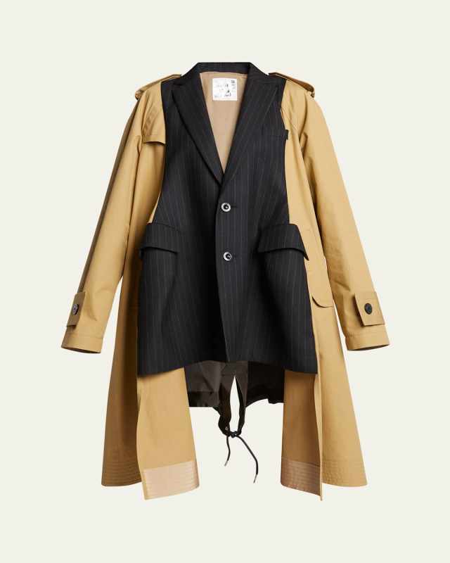 Pinstripe Blazer and Parka Detail Trench Coat