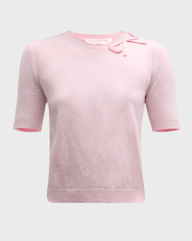 Short Sleeve Knit Sweater with Bow Detail
