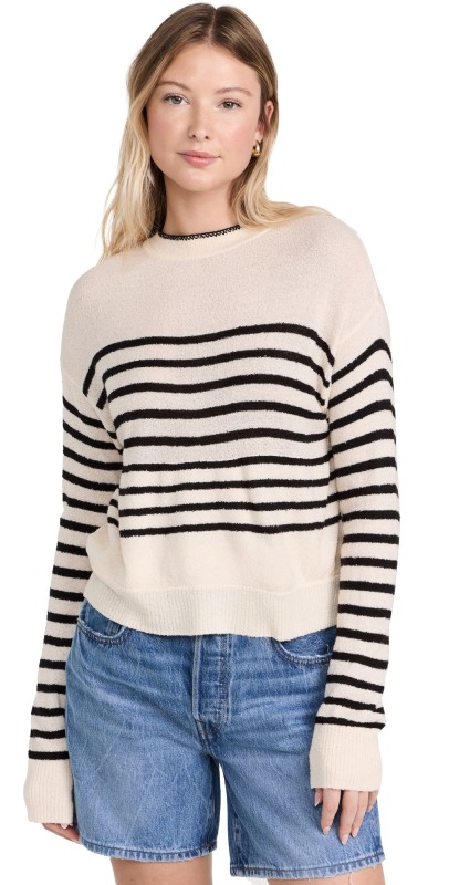 MONROW Boucle Knit Stripe Sweater Cream/Black