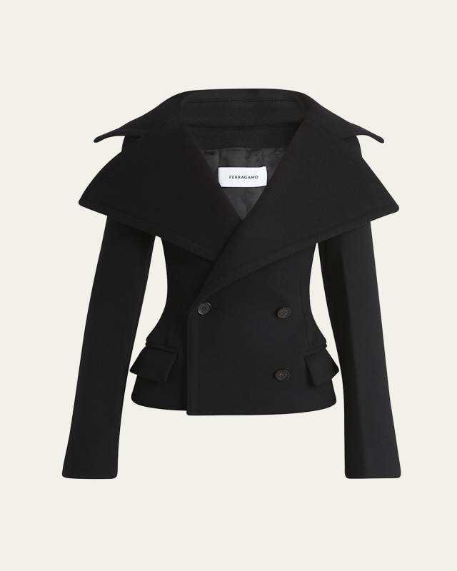 Wide Collar Double-Breasted Wool Cashmere Tailored