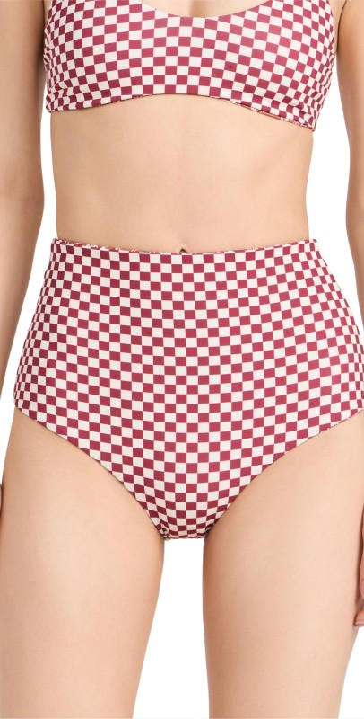 THE GREAT. The Reversible Mid Rise Bikini Bottoms Ruby Check/Golden Sands Oasis
