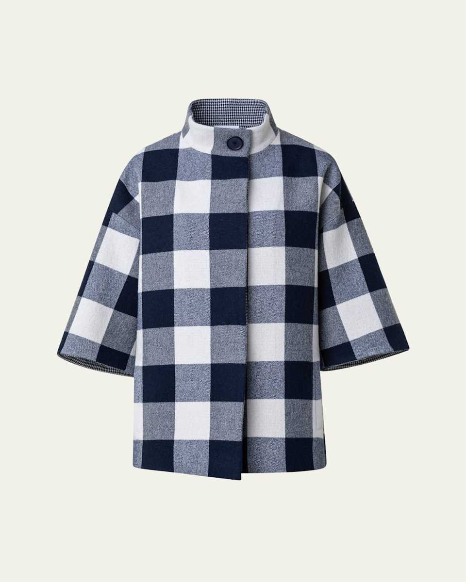 XL Gingham Felted Wool Car Coat