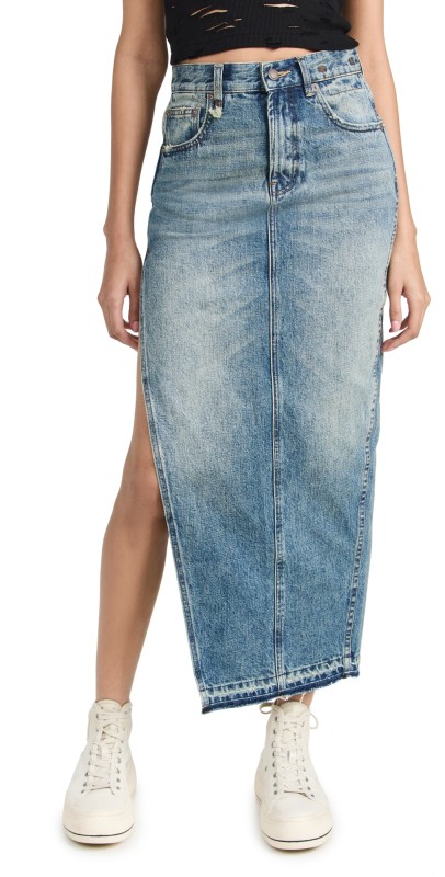 R13 Side Slit Skirt Clinton Blue