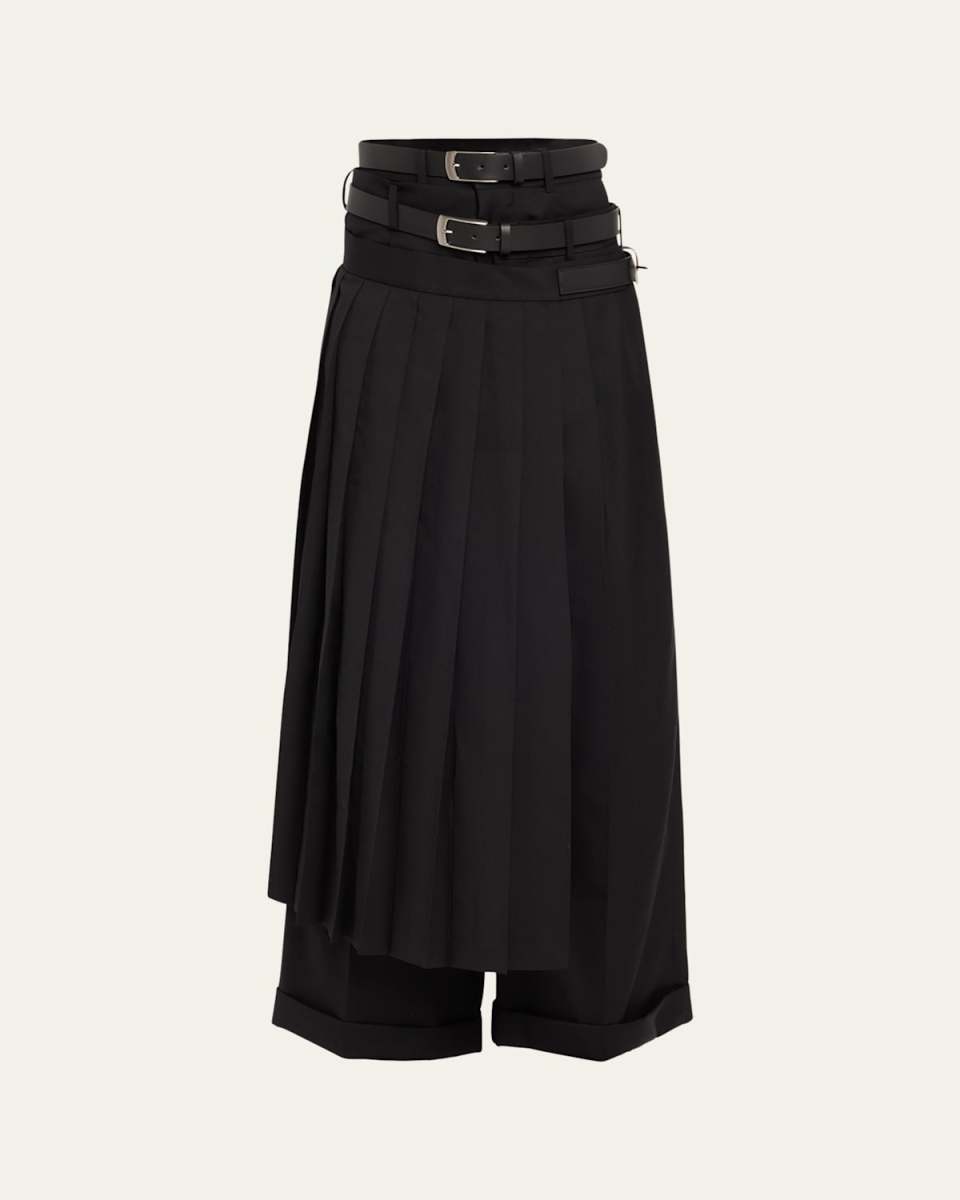Pleated Skirt Over Wool Pants