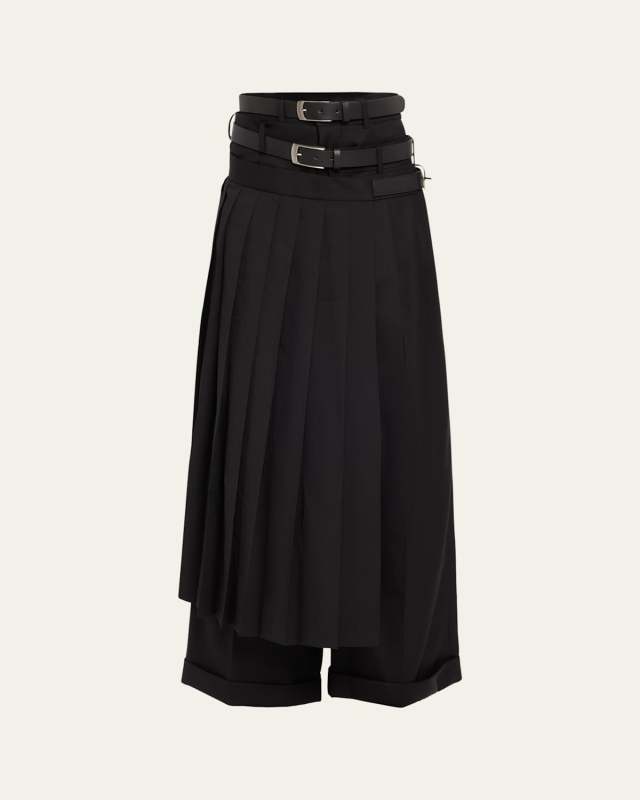 Pleated Skirt Over Wool Pants