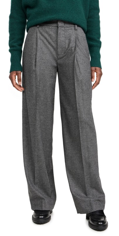 Vince High Waisted Microcheck Wide Leg Trousers Micro Check