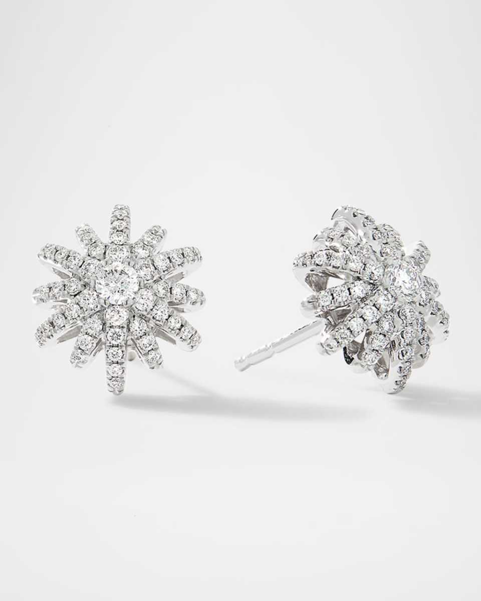 Starburst 18k White Gold Diamond Pave Small Stud Earrings