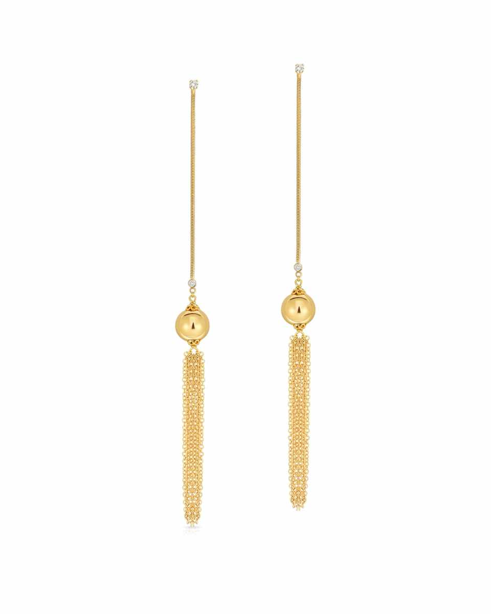 18K Diamond & Yellow Gold Ball Drop Fringe Earrings