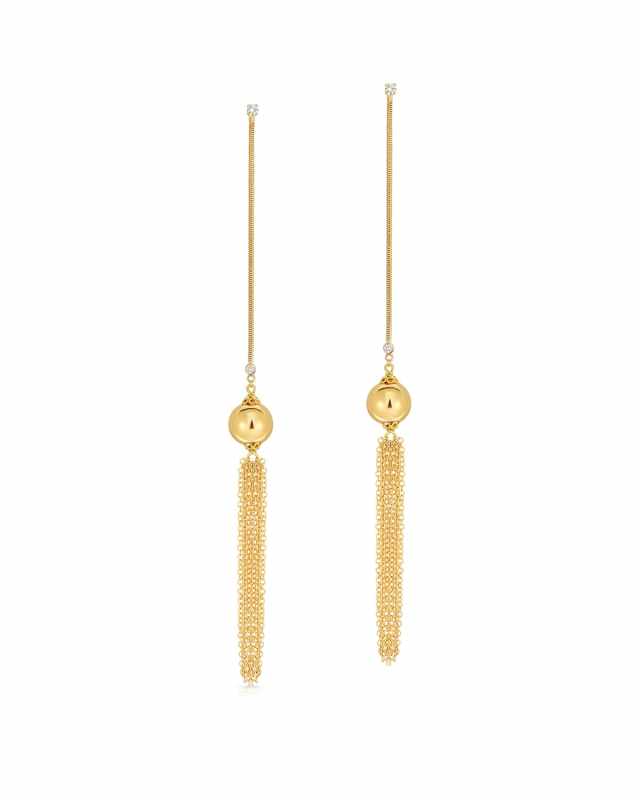 18K Diamond & Yellow Gold Ball Drop Fringe Earrings
