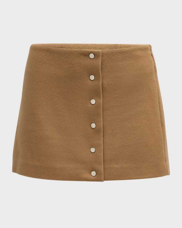 May Snap-Front Wool-Cashmere Mini Skirt