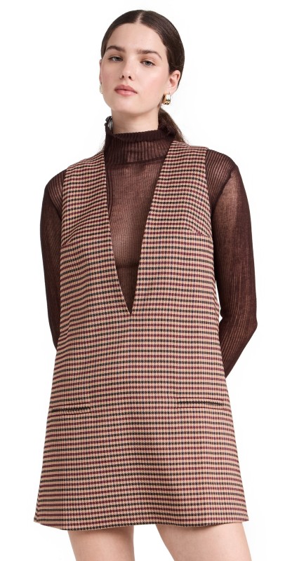 SER. O.YA Maxine Mini Tent Dress Camel Houndstooth