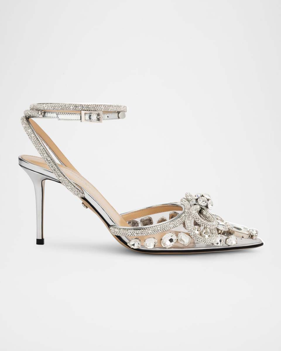 Strass PVC Double Bow Ankle-Strap Pumps