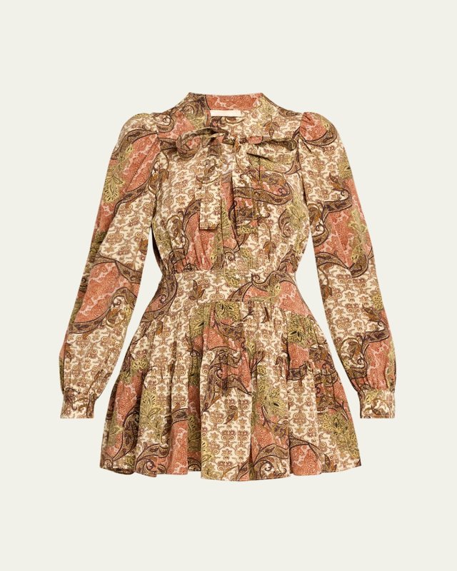 Maris Paisley Long-Sleeve Mini Dress
