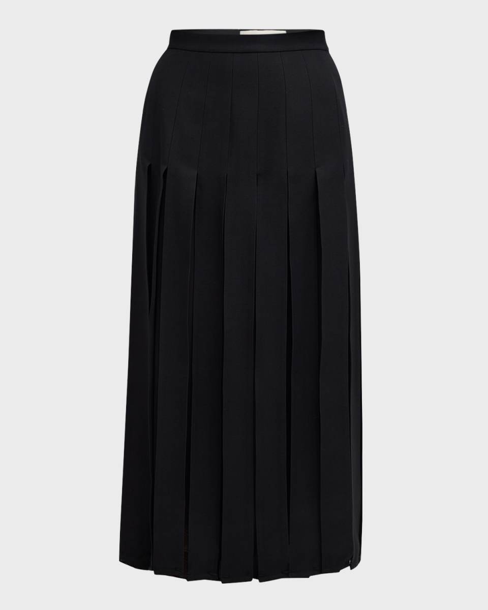Pleated Wool-Silk Midi Skirt