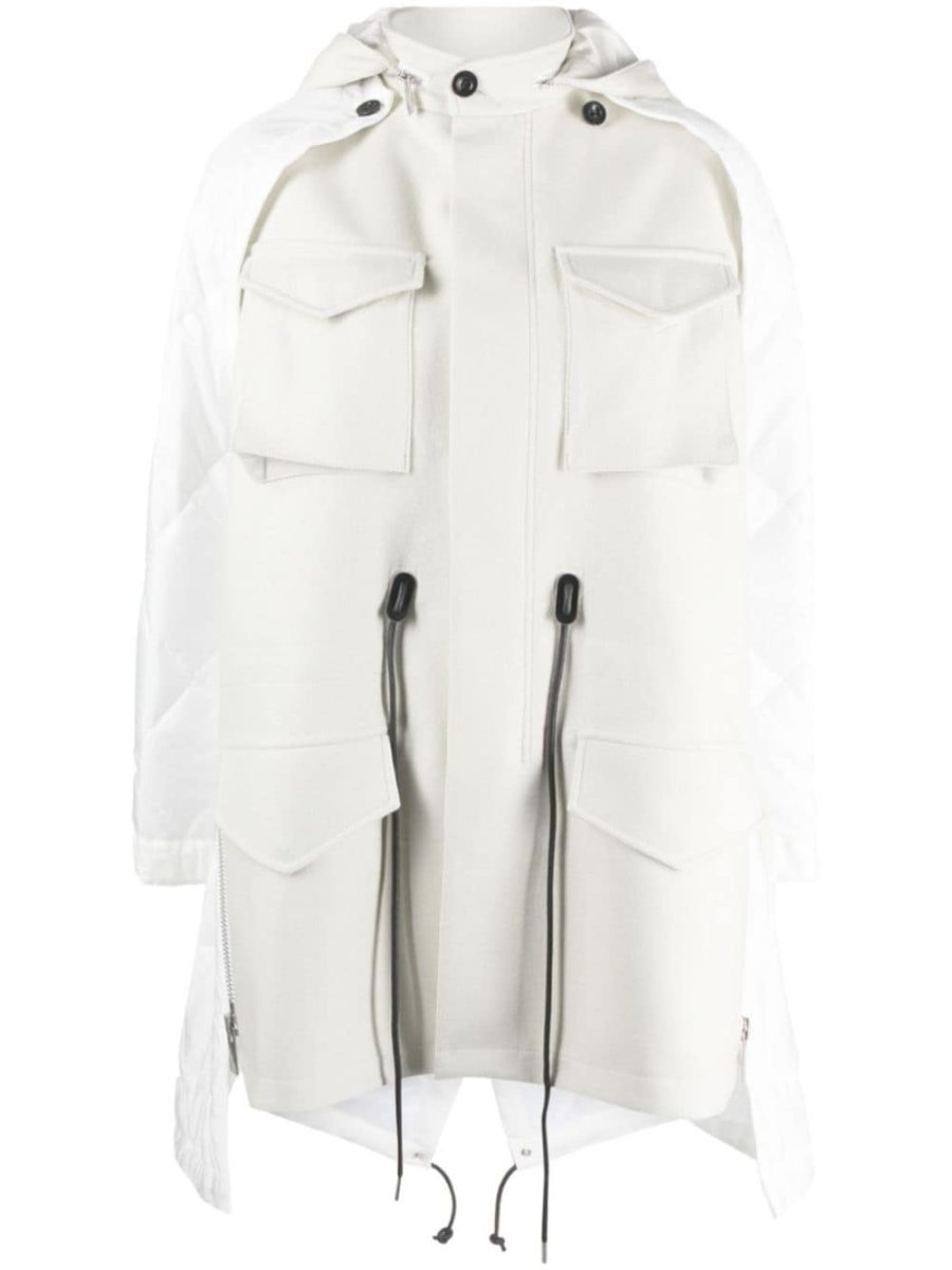 zip-up panelled hooded parka coat