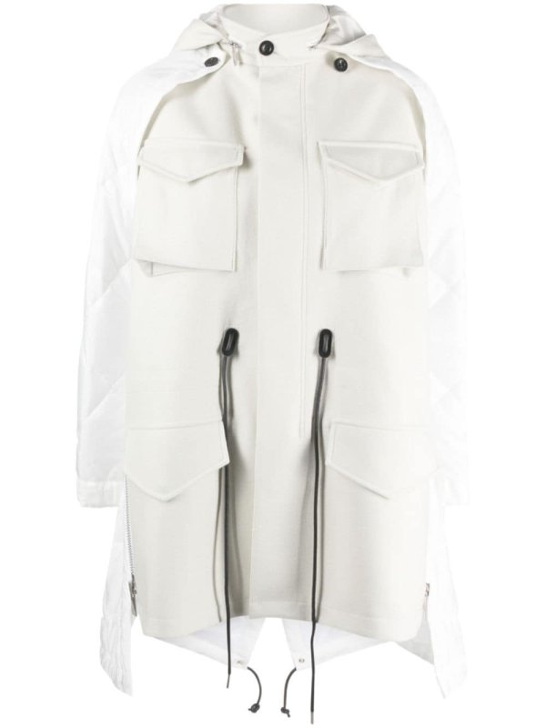 zip-up panelled hooded parka coat