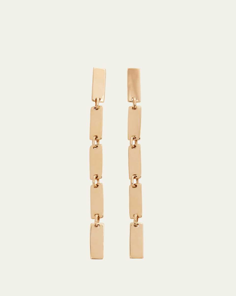14K Linear Dangle Tag Link Earrings, 65mm