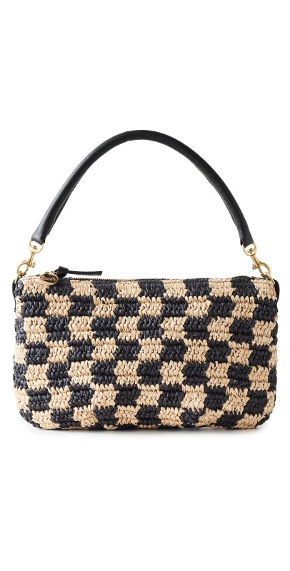 Clare V. Petit Moyen Messenger Bag Black & Natural Checker