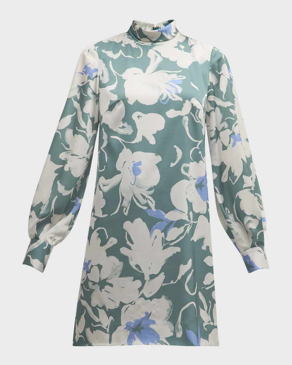 Elizabeth Floral Mock-Neck Long-Sleeve Mini Dress