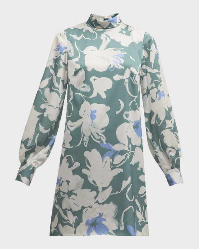 Elizabeth Floral Mock-Neck Long-Sleeve Mini Dress