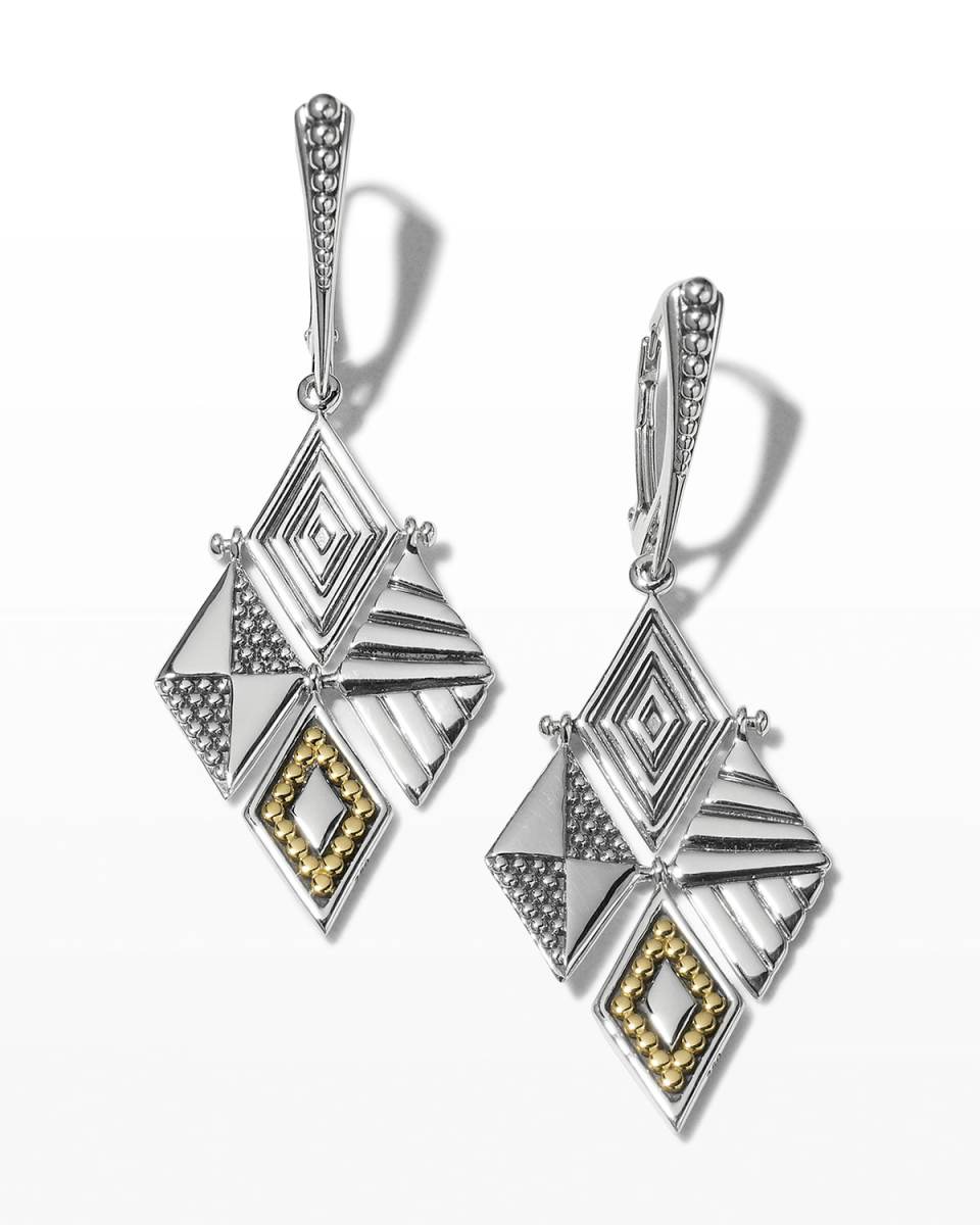 Signature Caviar Multi-Texture Diamond-Shaped Dangle Earrings