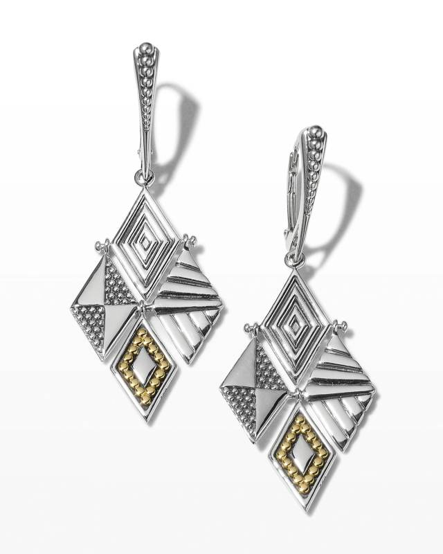 Signature Caviar Multi-Texture Diamond-Shaped Dangle Earrings