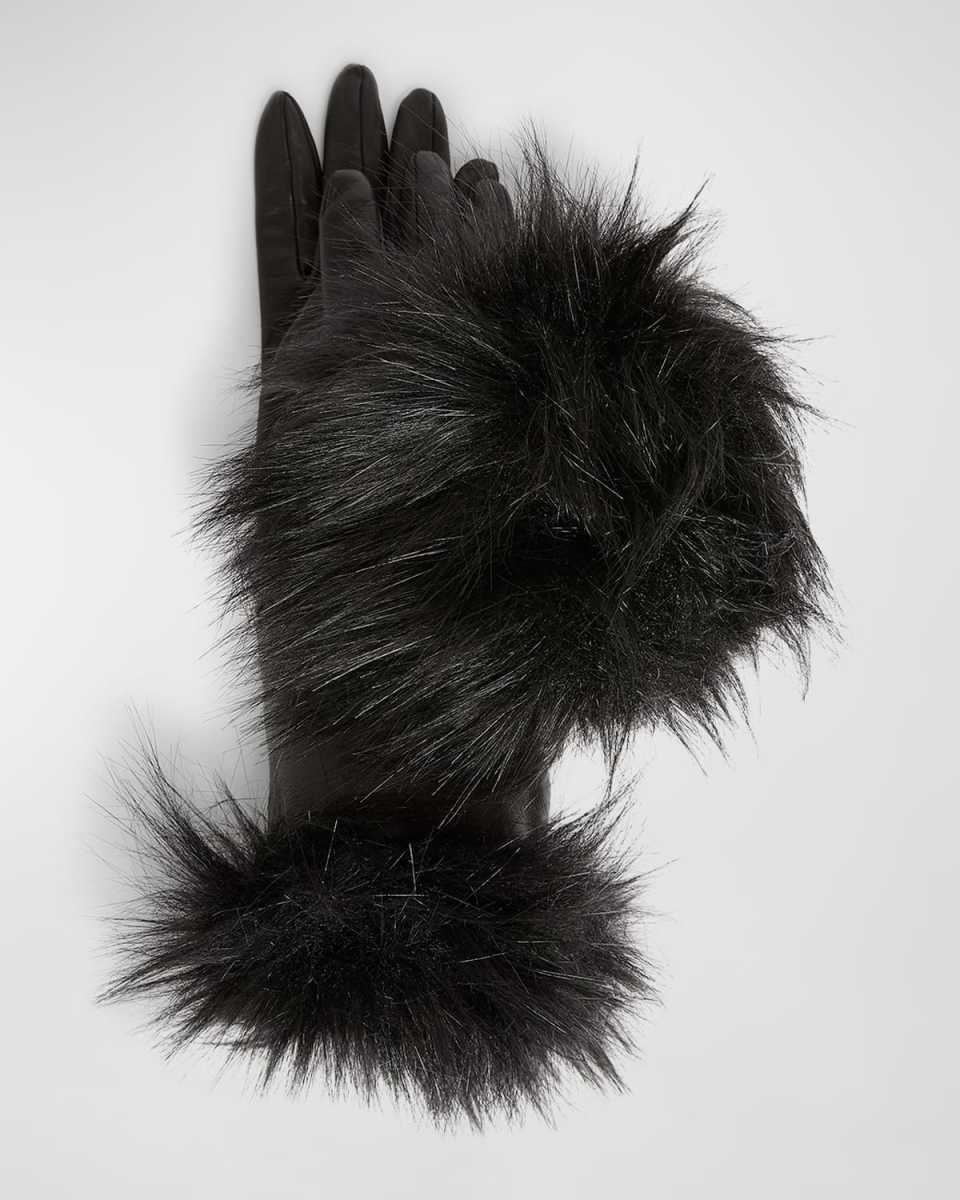 Leather Gloves With Faux Fur Trim