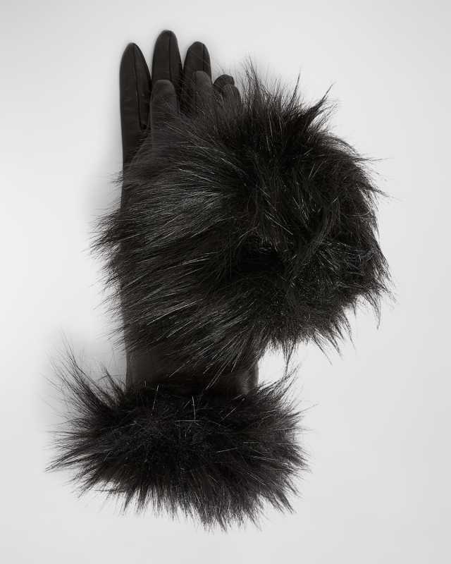 Leather Gloves With Faux Fur Trim