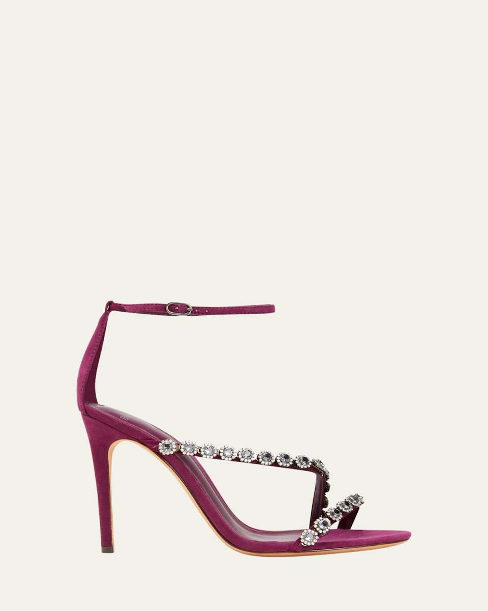 Cara Crystal Suede Ankle-Wrap Sandals