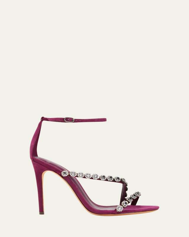 Cara Crystal Suede Ankle-Wrap Sandals