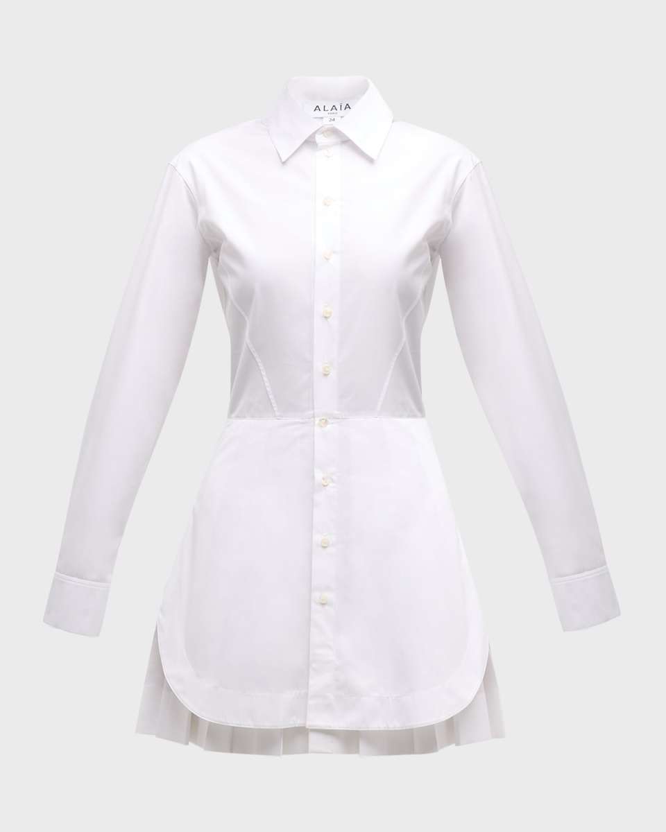 Mini Shirtdress with Pleated Skirt Underlayer
