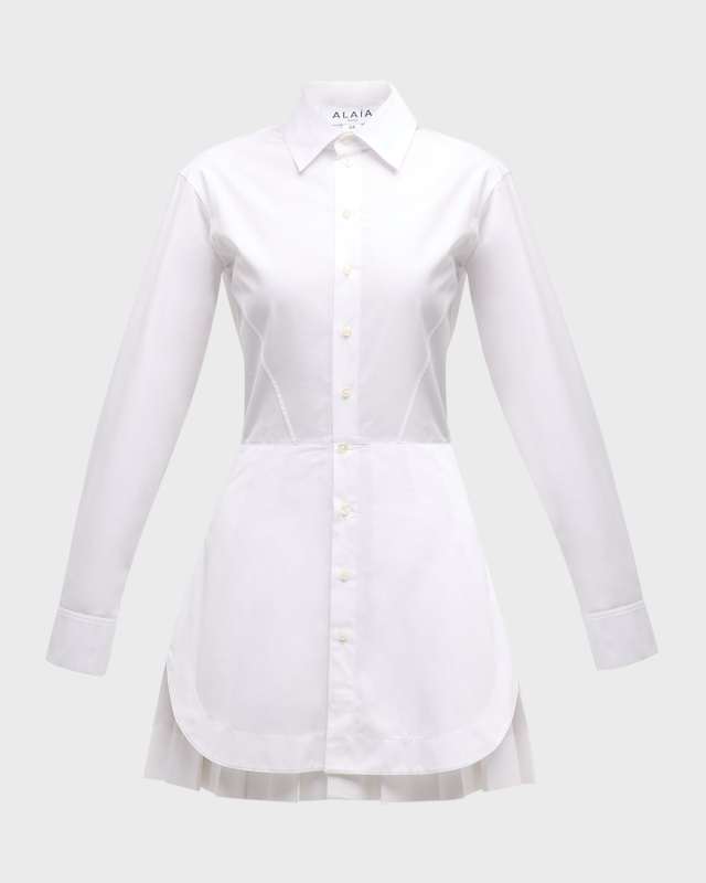 Mini Shirtdress with Pleated Skirt Underlayer