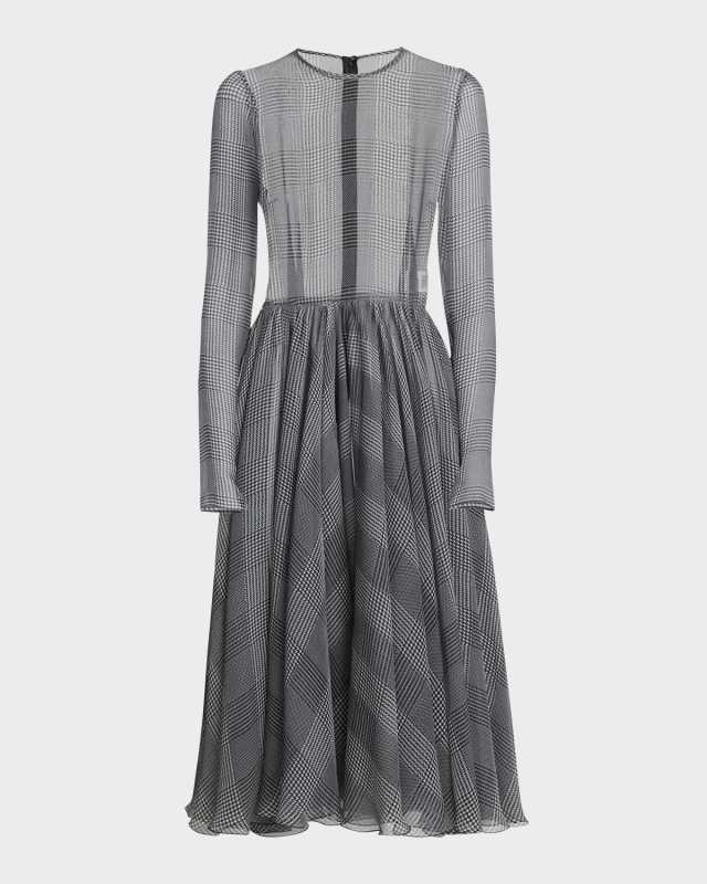 Prince Of Wales Printed Silk Chiffon Midi Dress