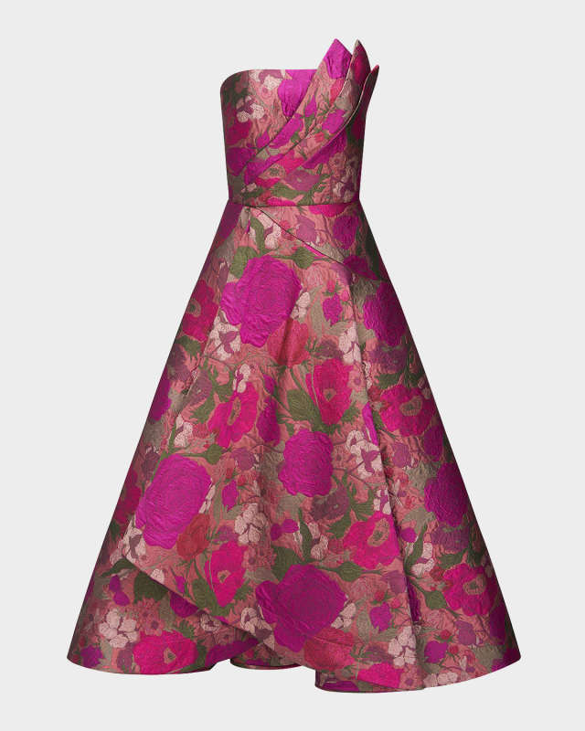 Carolina Strapless Metallic Jacquard Midi Dress