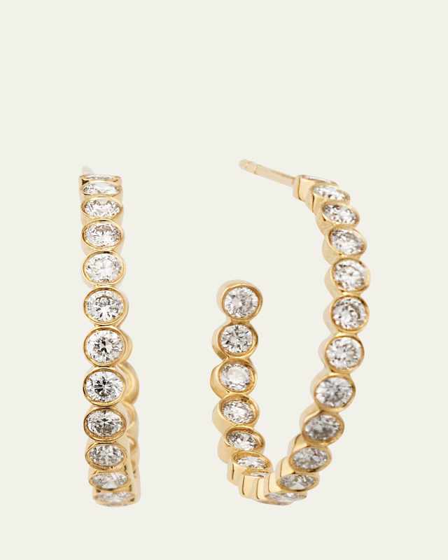 14K Yellow Gold Diamond Bezel Hoop Earrings
