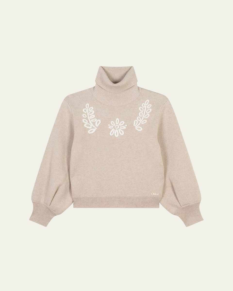 Girl's Embroidered Turtle Neck Sweater, Size 4-6