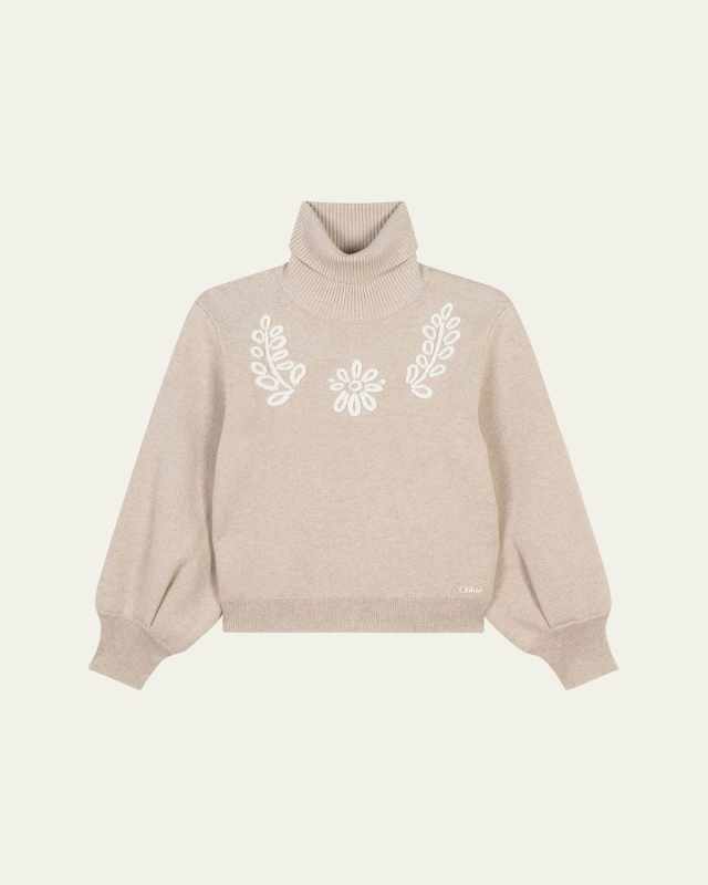 Girl's Embroidered Turtle Neck Sweater, Size 4-6