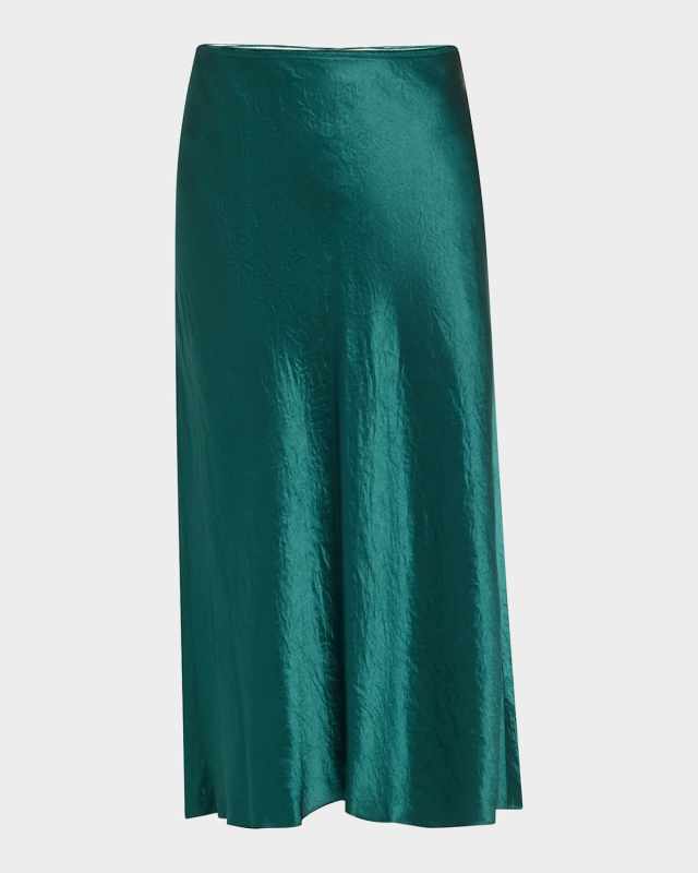 Shaped-Hem Satin Midi Slip Skirt