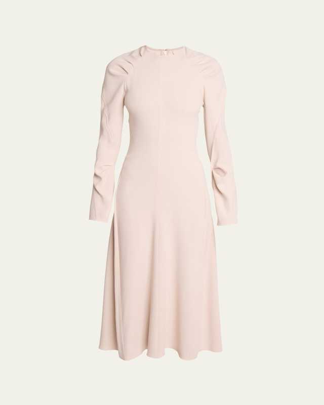 Long-Sleeve Pleated Raglan Midi Dress
