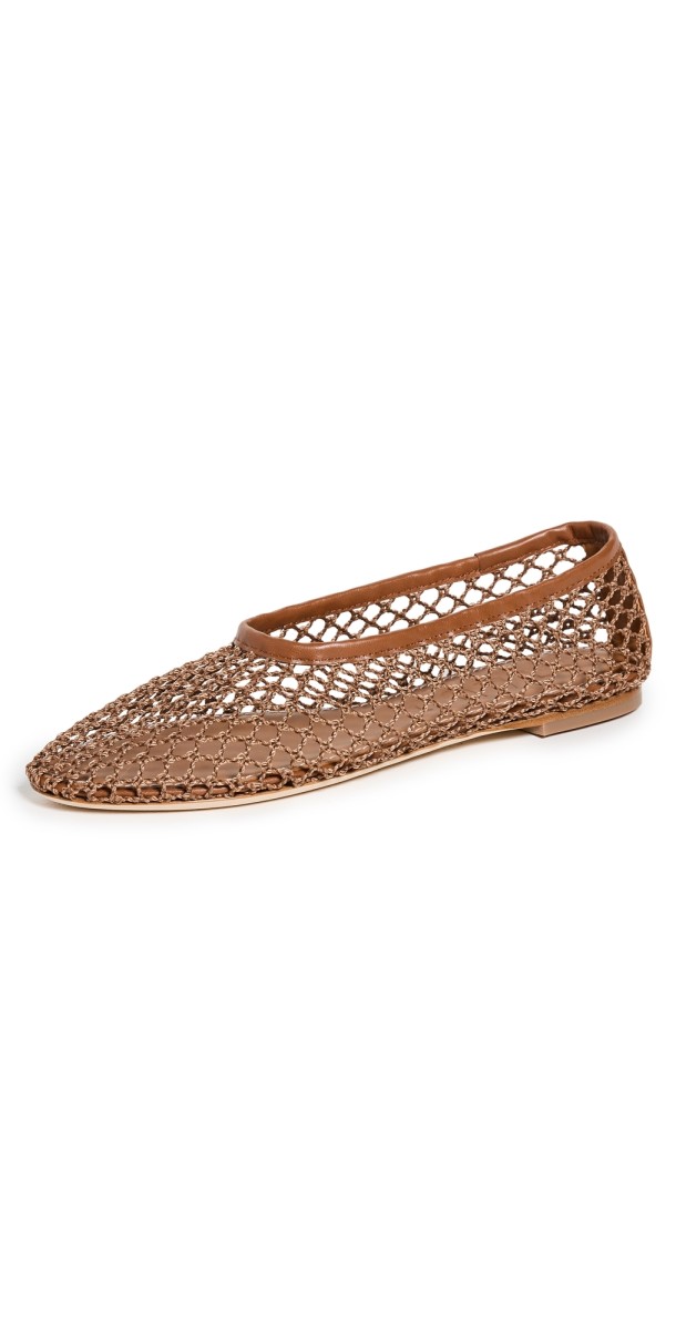 STAUD Alba Ballet Flats Tan Netting