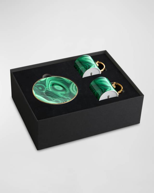 Malachite 4-Piece Espresso Cup & Saucer Set