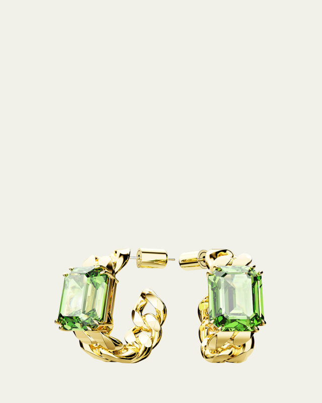 Millenia Gold-Tone Octagon-Cut Green Crystal Chain Hoop Earrings